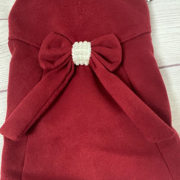 Fab Dog Maroon Red Dog Winter Dress Coat with White Bead Detail Size Medium - Picture 3 of 16